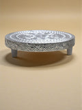 Sigaram 5x5 Inch Wooden Silver Plated Round Patli/Chowki for Home Pooja Decor K5186