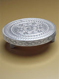 Sigaram 5x5 Inch Wooden Silver Plated Round Patli/Chowki for Home Pooja Decor K5186