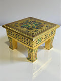 Sigaram 8x8 Inch Gold Plated Wooden Bajot Chowki for Home & Temple Pooja Decor K5191