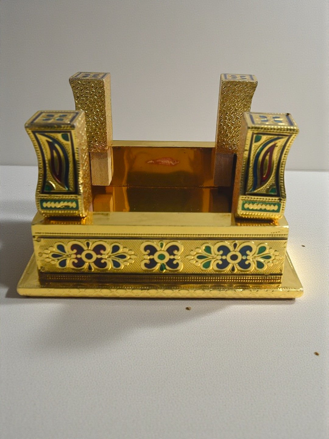Sigaram 8x8 Inch Gold Plated Wooden Bajot Chowki for Home & Temple Pooja Decor K5191