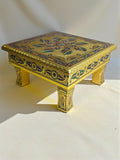 Sigaram 10x10 Inch Gold Plated Wooden Bajot Chowki for Home Pooja Decor K5192