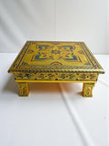 Siaram 12x12 Inch Gold Plated Wooden Bajot Chowki for Home Pooja Decor K5193