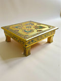 Siaram 12x12 Inch Gold Plated Wooden Bajot Chowki for Home Pooja Decor K5193