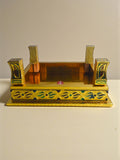 Siaram 12x12 Inch Gold Plated Wooden Bajot Chowki for Home Pooja Decor K5193
