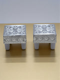 Sigaram 2x2 Inch Silver Plated Wooden Chowki/Patiya for Home & Temple Pooja Decor K5195