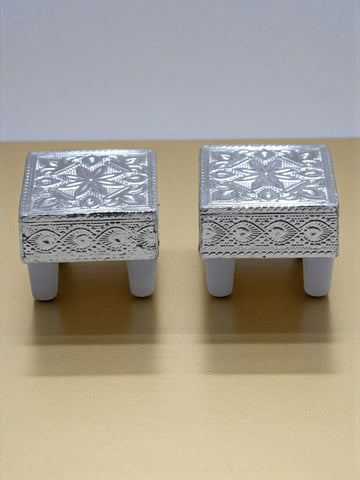 Sigaram 2x2 Inch Silver Plated Wooden Chowki/Patiya for Home & Temple Pooja Decor K5195