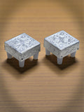 Sigaram 2x2 Inch Silver Plated Wooden Chowki/Patiya for Home & Temple Pooja Decor K5195