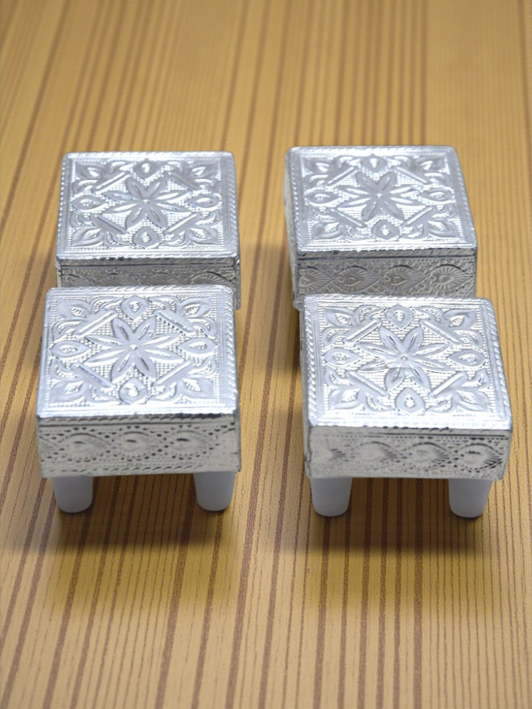 Siaram 2x2 Inch Silver Plated Wooden Chowki & Patiya for Home & Temple Pooja Decor K5196