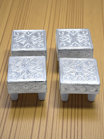 Siaram 2x2 Inch Silver Plated Wooden Chowki & Patiya for Home & Temple Pooja Decor K5196