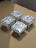 Siaram 2x2 Inch Silver Plated Wooden Chowki & Patiya for Home & Temple Pooja Decor K5196