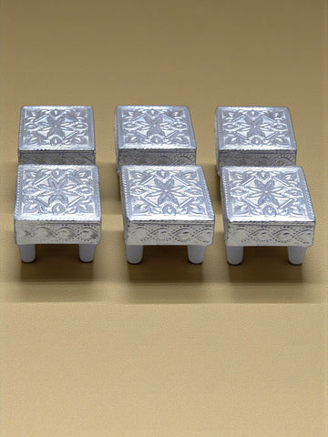 Sigaram 2x2 Inch Silver Plated Wooden Chowki/Patiya for Home & Temple Pooja Decor K5197