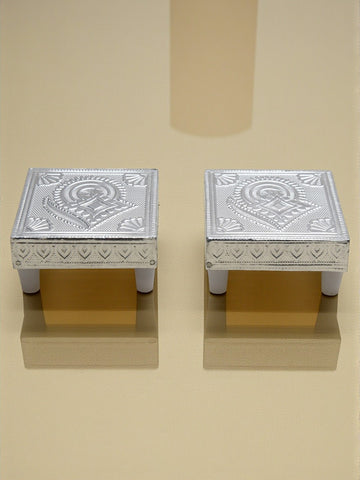Sigaram 3x3 Inch Silver Plated Wooden Patiya / Chowki For Home & Temple Pooja Decor K5198