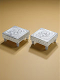 Sigaram 3x3 Inch Silver Plated Wooden Patiya / Chowki For Home & Temple Pooja Decor K5198