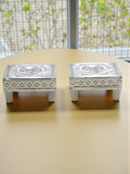 Sigaram 3x3 Inch Silver Plated Wooden Patiya / Chowki For Home & Temple Pooja Decor K5198