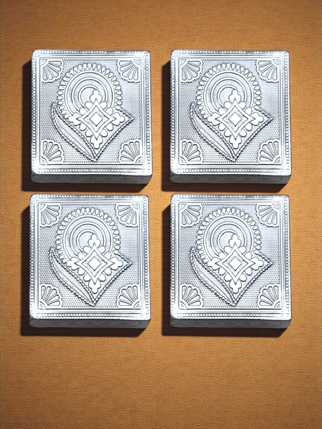 Sigaram 3x3 Inch Silver Plated Wooden Patiya / Chowki For Home & Temple Pooja Decor K5199