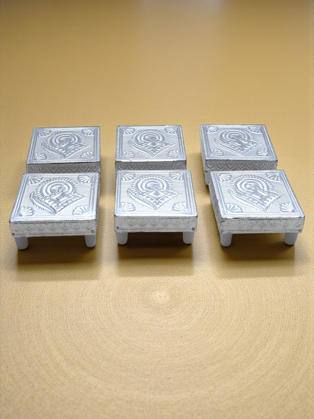 Sigaram 3x3 Inch Silver Plated Wooden Patiya/Chowki For Home & Temple Pooja Decor K5200