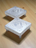 Sigaram 4x4 Inch Silver Plated Wooden Patiya / Chowki For Home & Temple Pooja Decor K5201