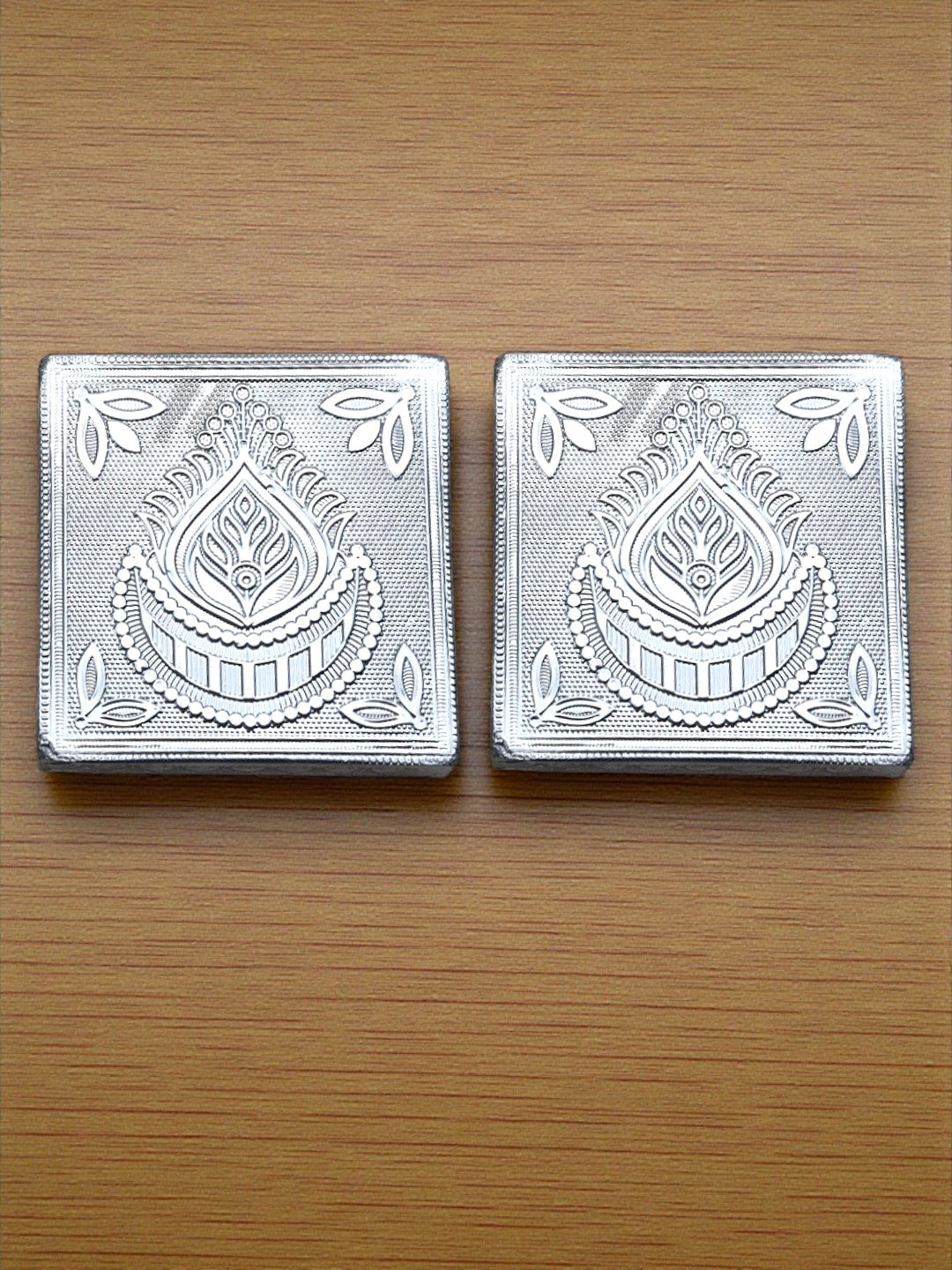 Sigaram 4x4 Inch Silver Plated Wooden Patiya / Chowki For Home & Temple Pooja Decor K5201