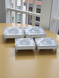 Sigaram 4x4 Inch Silver Plated Wooden Patiya/Chowki For Home & Temple Pooja Decor K5202