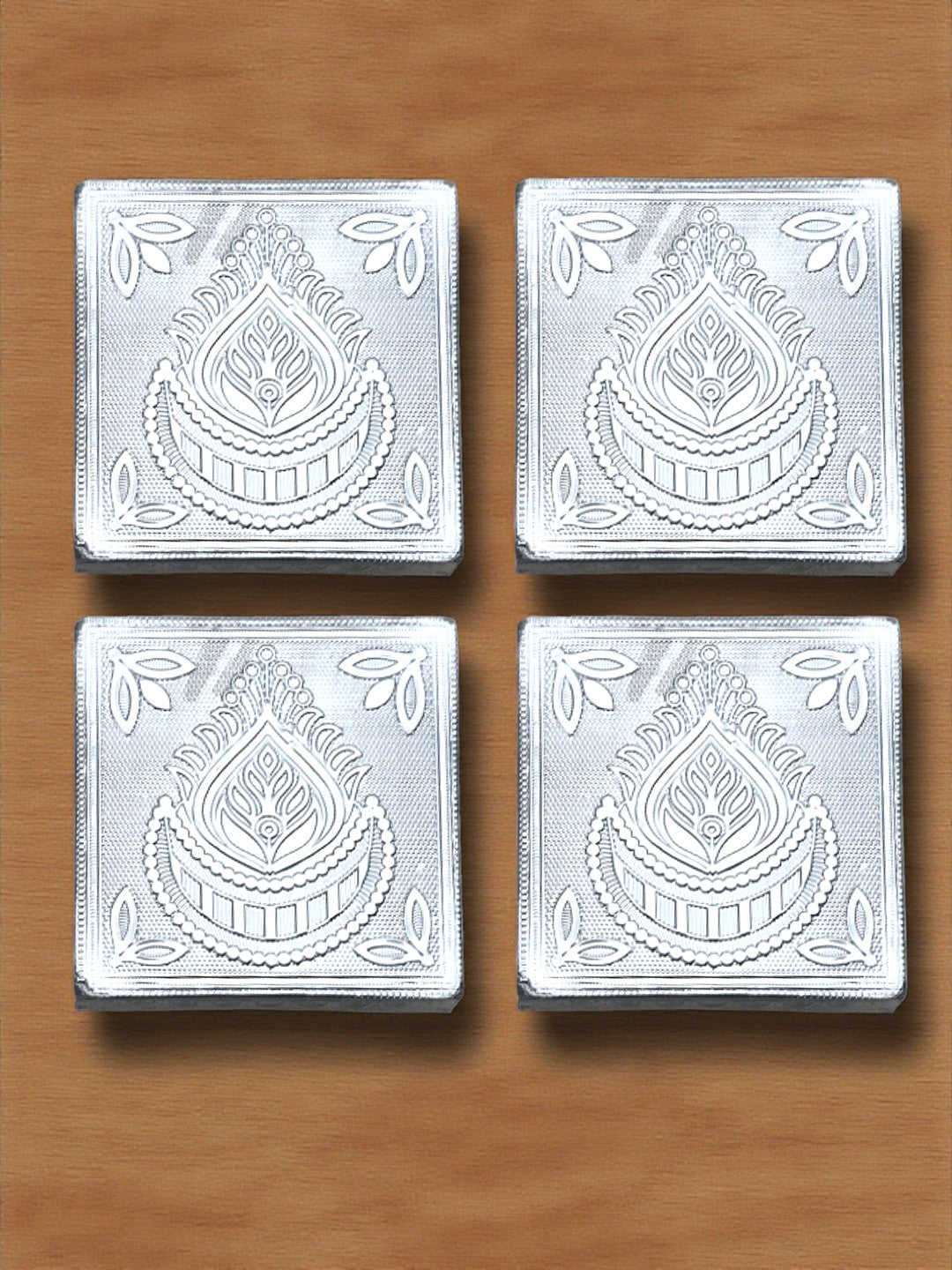 Sigaram 4x4 Inch Silver Plated Wooden Patiya/Chowki For Home & Temple Pooja Decor K5202