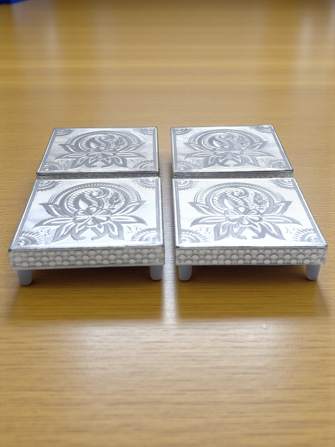 Sigaram 5x5 Inch Silver Plated Wooden Chowki/Patiya for Home & Temple Pooja Decor K5205