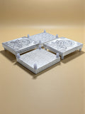 Sigaram 5x5 Inch Silver Plated Wooden Chowki/Patiya for Home & Temple Pooja Decor K5205