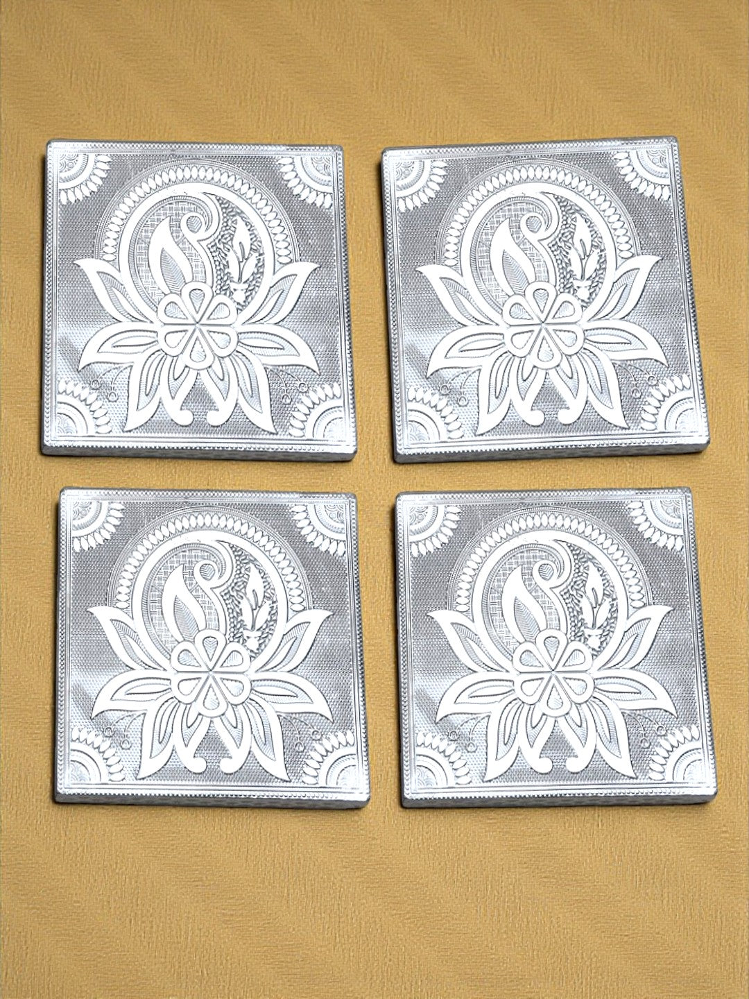 Sigaram 5x5 Inch Silver Plated Wooden Chowki/Patiya for Home & Temple Pooja Decor K5205