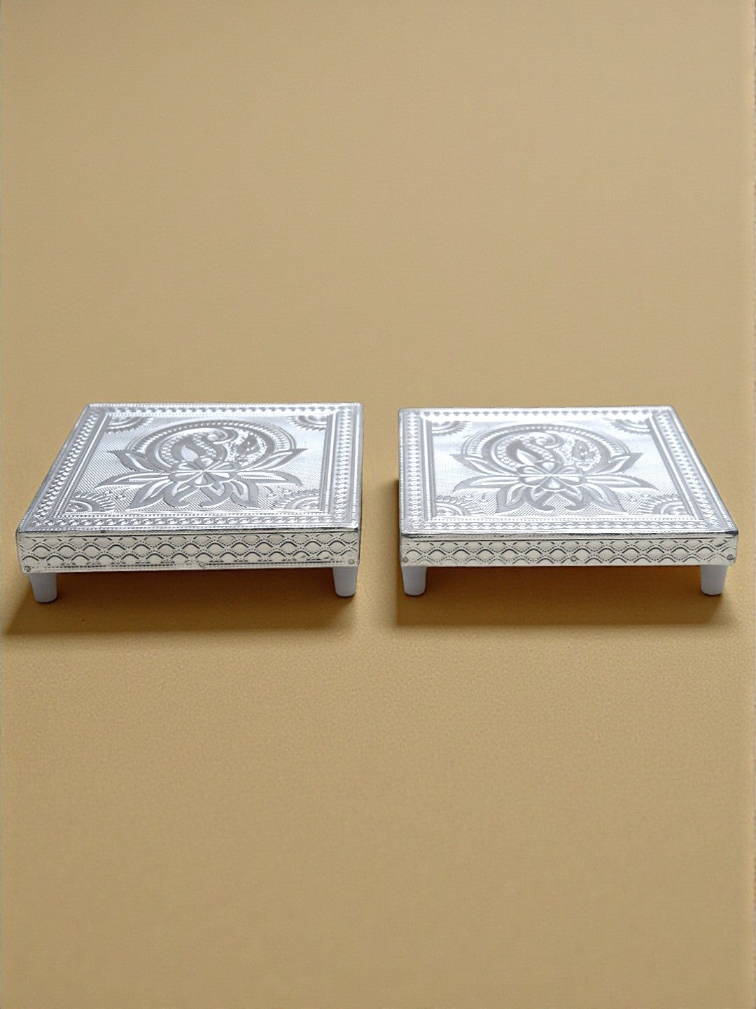 Sigaram 6x6 Inch Silver Plated Wooden Chowki/Patiya For Home & Temple Pooja Decor K5207