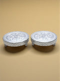 Sigaram 4x4 Inch Silver Plated Wooden Round Pooja Chowki/Patli For Home & Temple Pooja Decor K5210