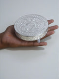 Sigaram 4x4 Inch Silver Plated Wooden Round Pooja Chowki/Patli For Home & Temple Pooja Decor K5210