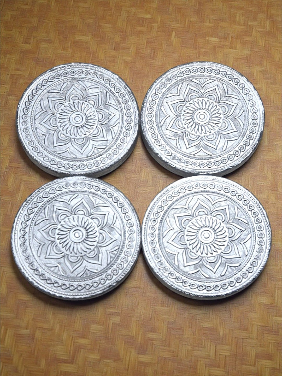 Sigaram 4x4 Inch Silver Plated Wooden Round Chowki/Patli For Home Pooja Decor K5211
