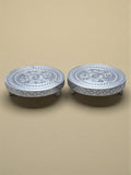 Sigaram 5x5 Inch Silver Plated Wooden Round Chowki/Patli for Home Pooja Decor K5213