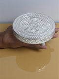 Sigaram 5x5 Inch Silver Plated Wooden Round Chowki/Patli for Home Pooja Decor K5213