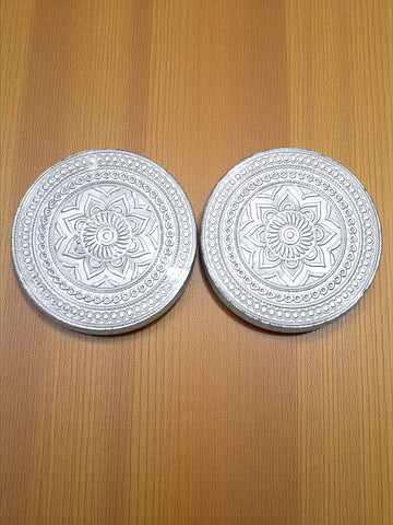 Sigaram 5x5 Inch Silver Plated Wooden Round Chowki/Patli for Home Pooja Decor K5213