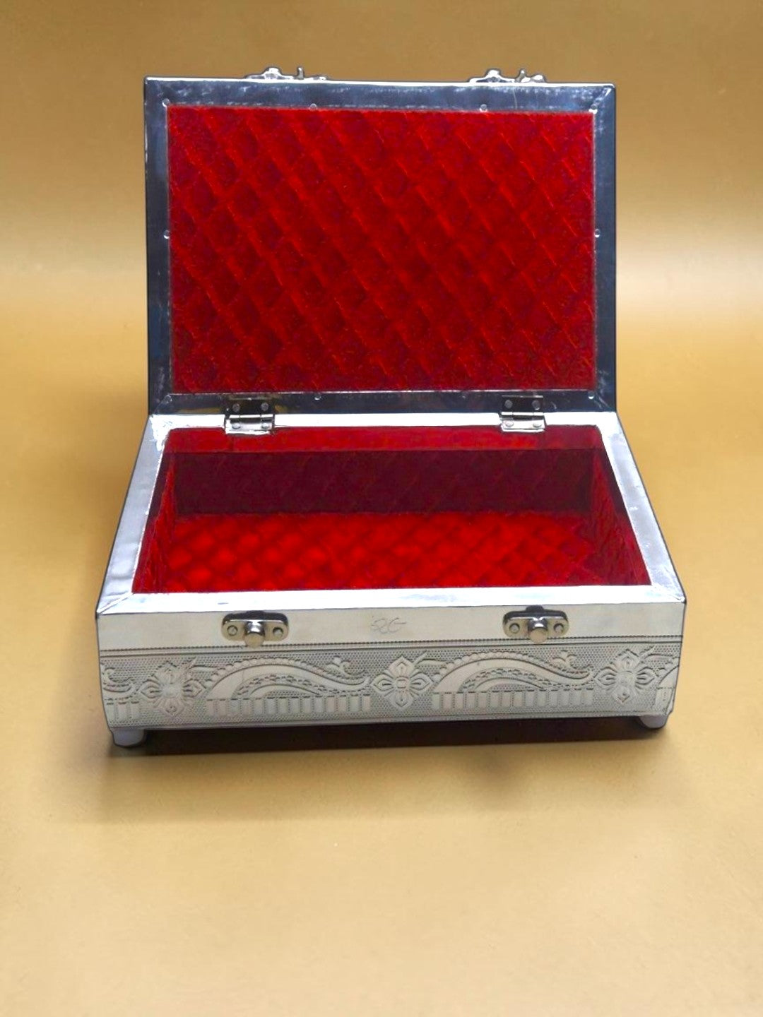 Sigaram 6x9 Inch Silver Plated Wooden Pooja Box For Home Pooja Box K5218