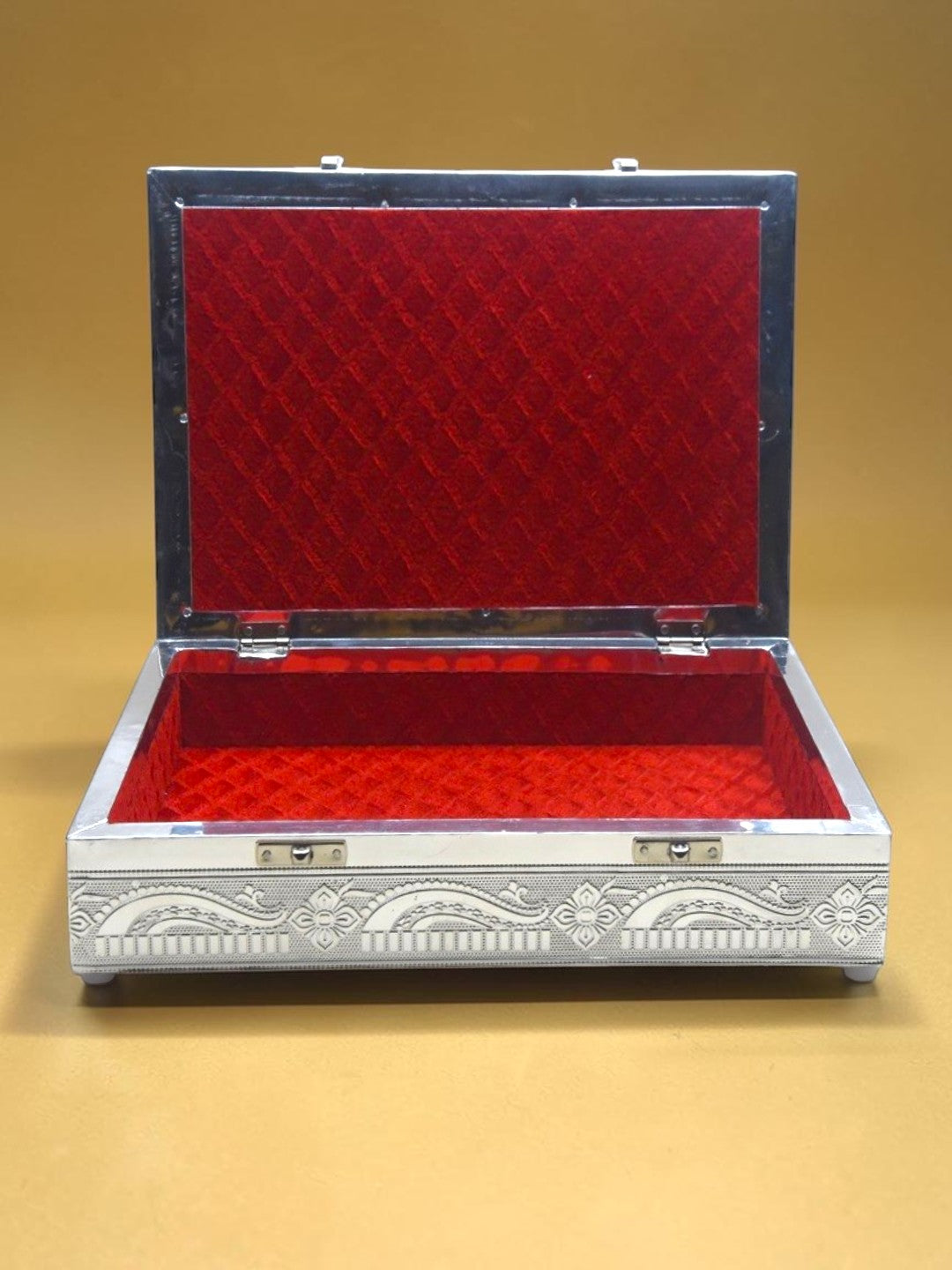 Sigaram 11x8 Inch Silver Plated Wooden Pooja Box For Home Pooja Box K5220