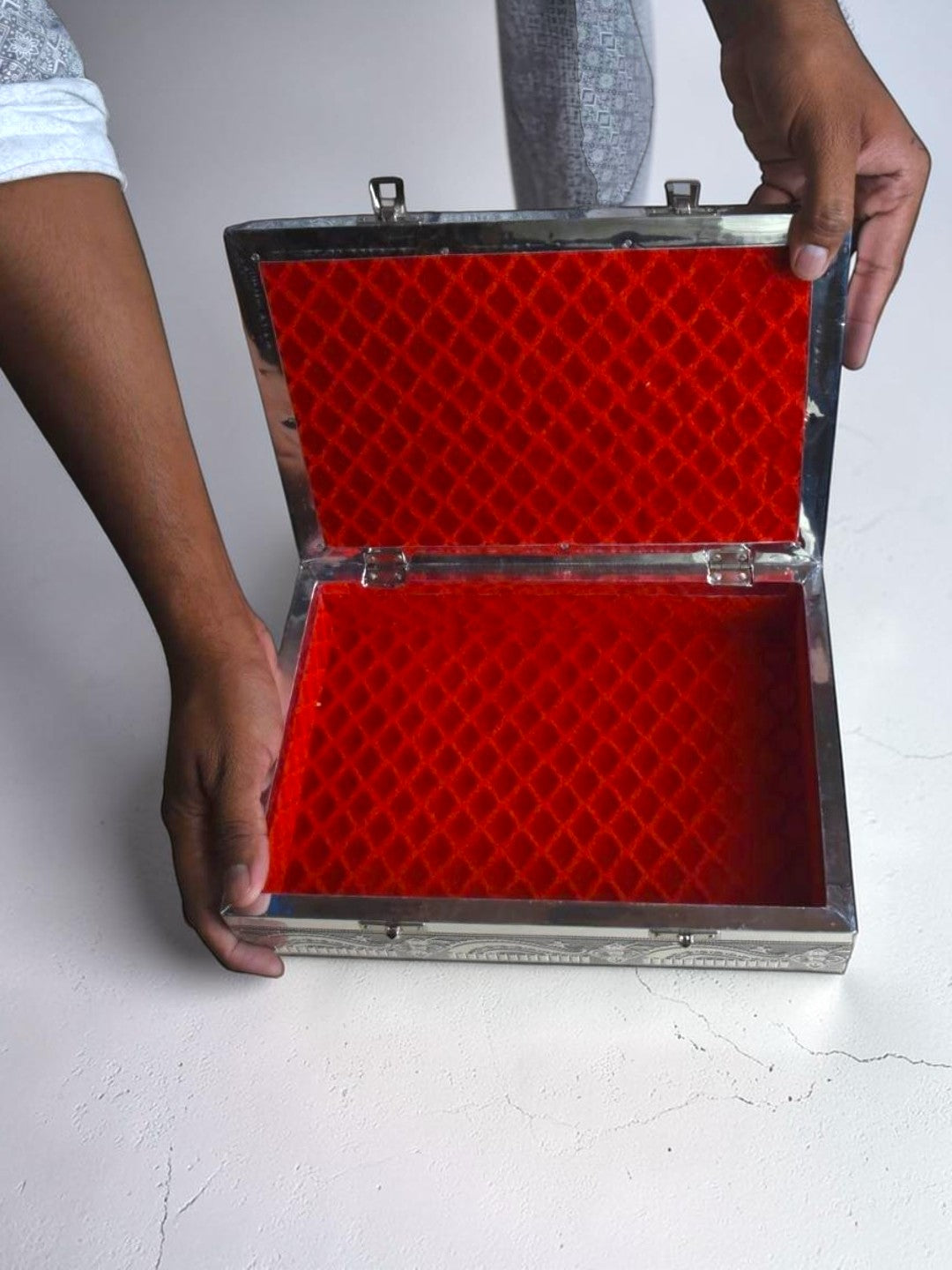 Sigaram 11x8 Inch Silver Plated Wooden Pooja Box For Home Pooja Box K5220