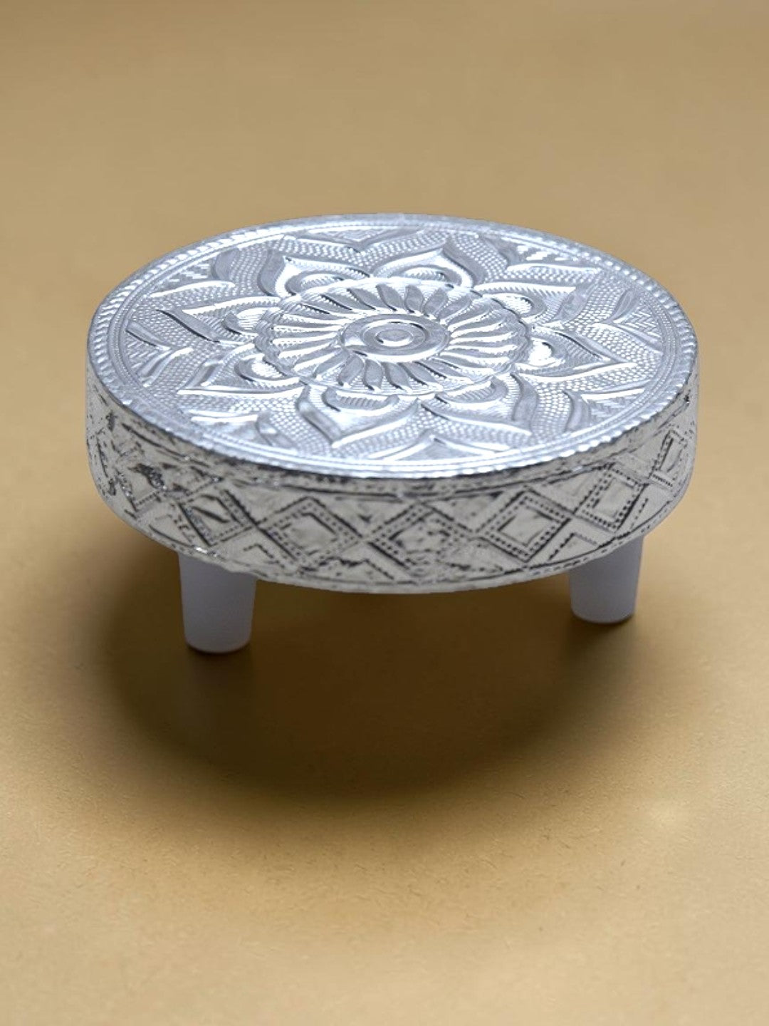 Sigaram 3x3 Inch Silver Plated Round Patli / Chowki for Home Pooja Decor K5221