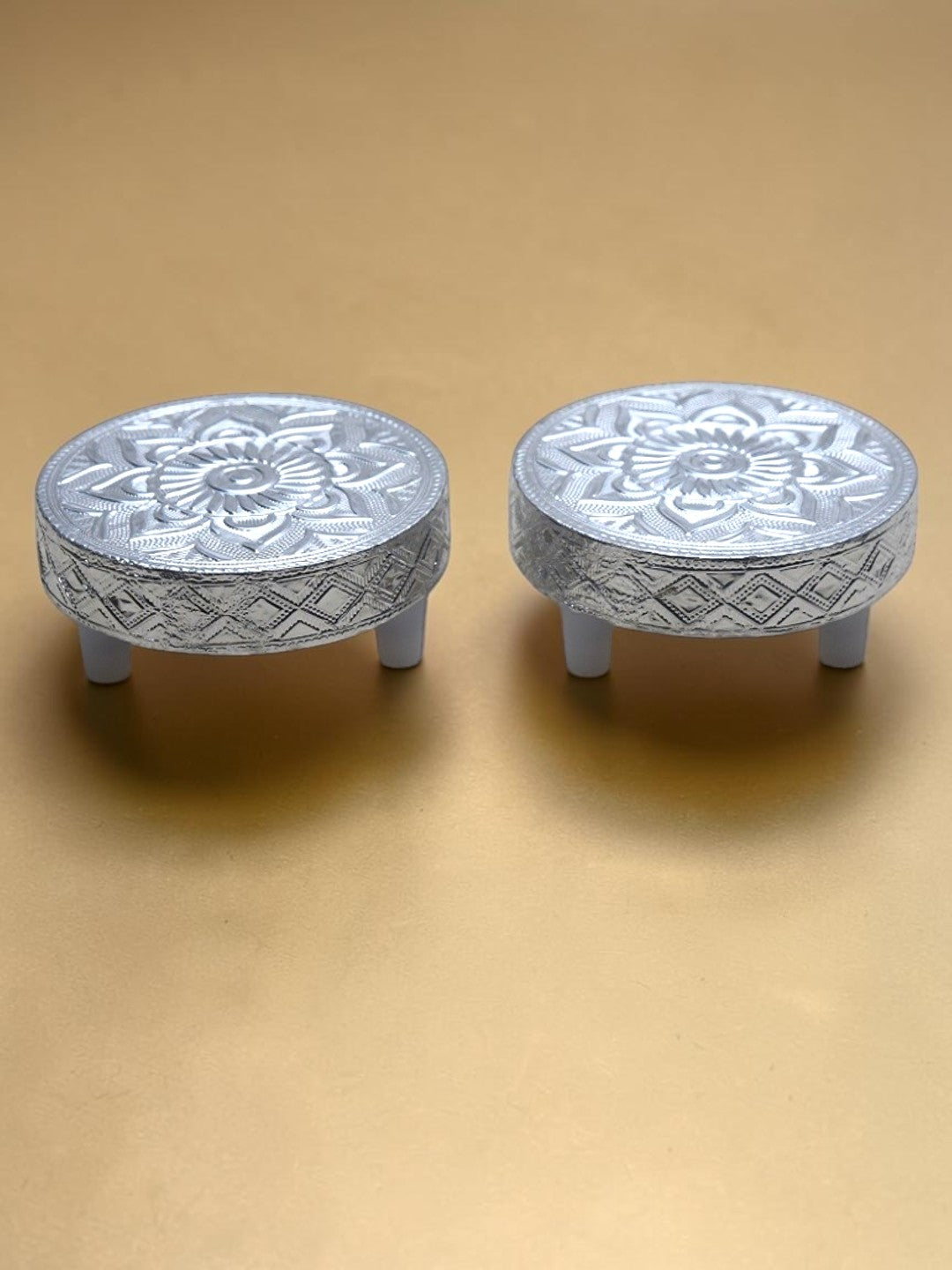 Sigaram 3x3 Inch Silver Plated Round Patli / Chowki for Home Pooja Decor K5222