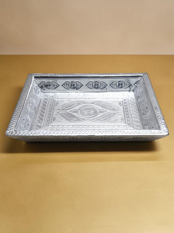 Sigaram 12x9 Inch Silver Plated Pooja Tray For Home & Wedding Functions K5225