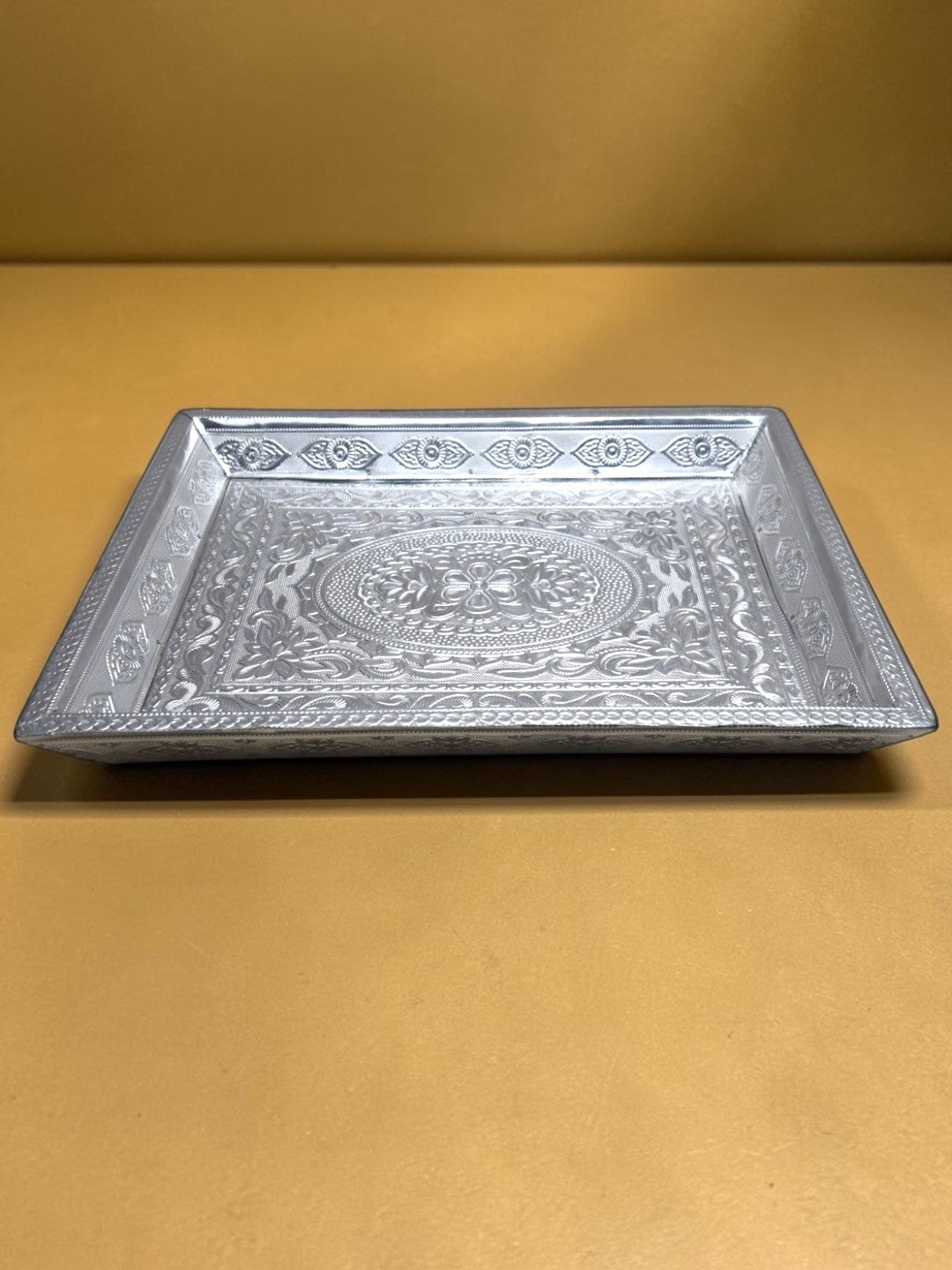 Sigaram 16x13 Inch Silver Plated Pooja Tray For Home & Wedding Functions K5226
