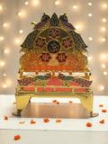 Sigaram 5 x 4 Inch Metal Gold Simhasan for Home & Mandir Pooja Decor K5227