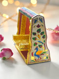 Sigaram Wooden Peacock Meenakari Pooja Jhula – Gold Finish Decorative Swing K5228