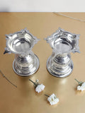 Sigaram 4.5 Inch Silver Plated Design Star Diya for Home & Temple Pooja Decor K5229