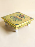 Sigaram 6x6 Inch Gold Plated Wooden Bajot/Chowki for Home Pooja Decor K5233