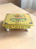 Sigaram 6x6 Inch Gold Plated Wooden Bajot/Chowki for Home Pooja Decor K5233