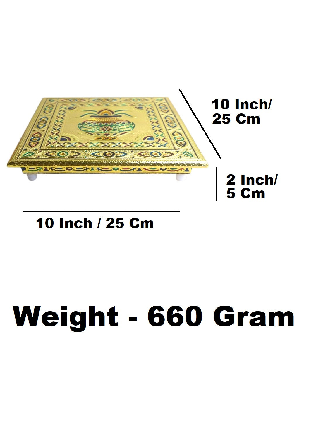 Sigaram 10x10 Inch Gold Plated Wooden Bajot/Chowki for Home Pooja Decor K5235
