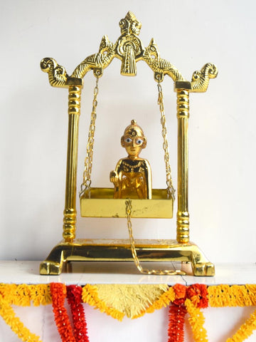 Sigaram Gold Plated Bala Krishna Pooja Jhula – Gold Finish Krishna Swing K5238