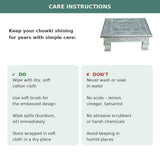 Care instructions for Sigaram silver plated wooden chowki