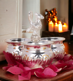 Sigaram German Silver 4X3 Inch 3Cup Panchwala Kum Kum Bharani For Home Pooja Decor K2569